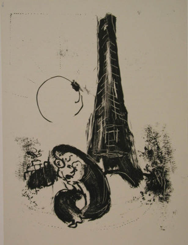 Mutter und Kind am Eiffelturm / Original Lithographie, 1954, Mourlot 94, Motiv 39,5x28,2 cm